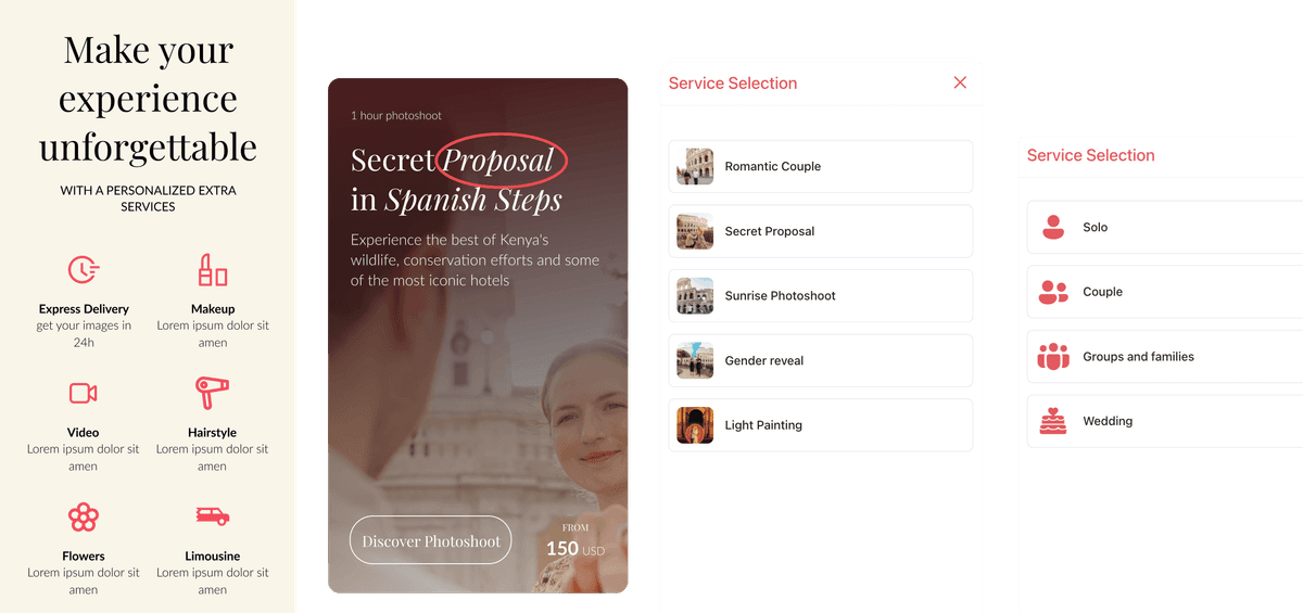 Photoshoot Rome mobile interface