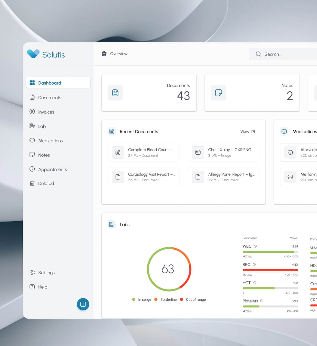 Salutis Healthcare Platform Interface