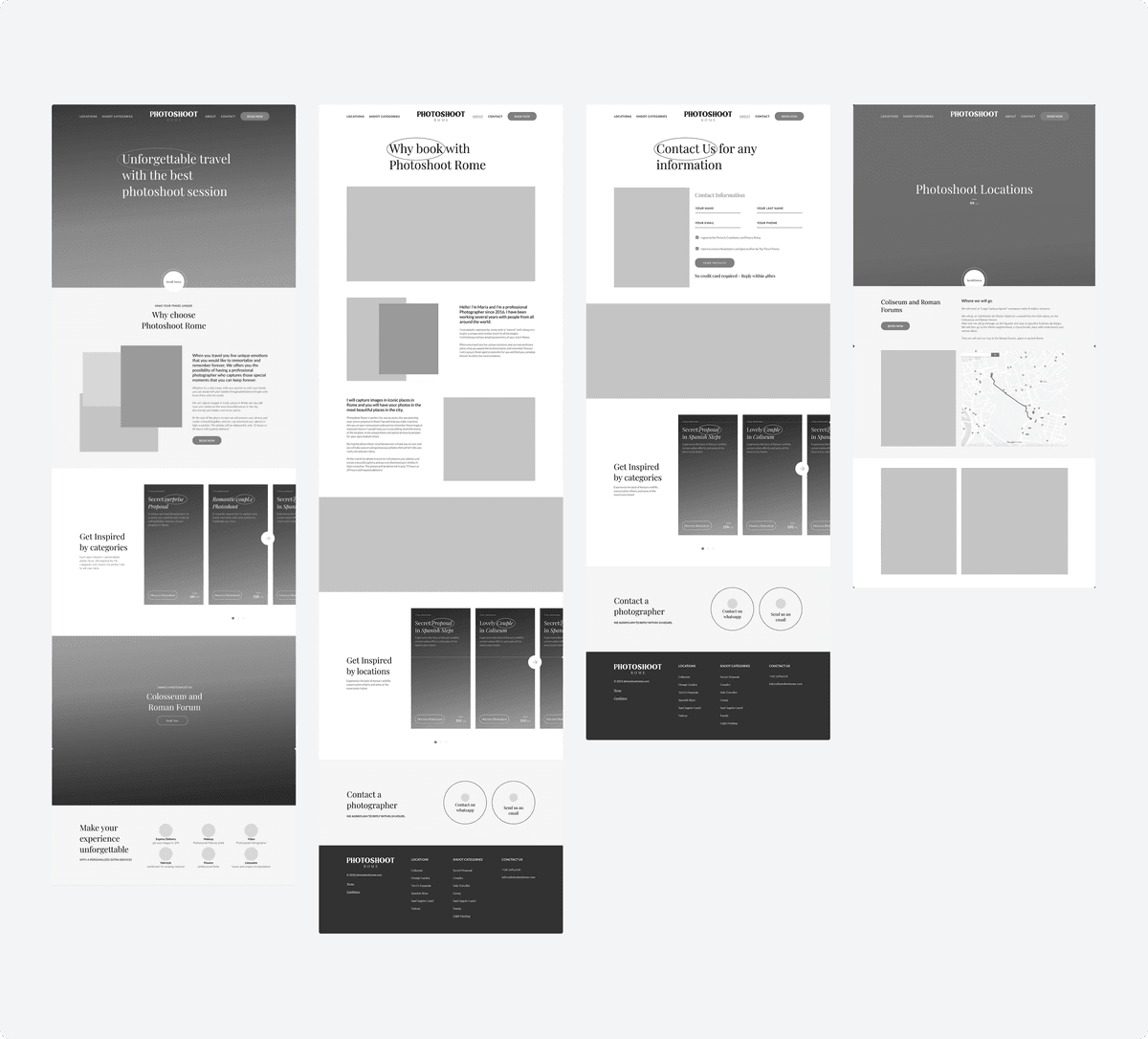 Wireframes showing the user journey and interface design process